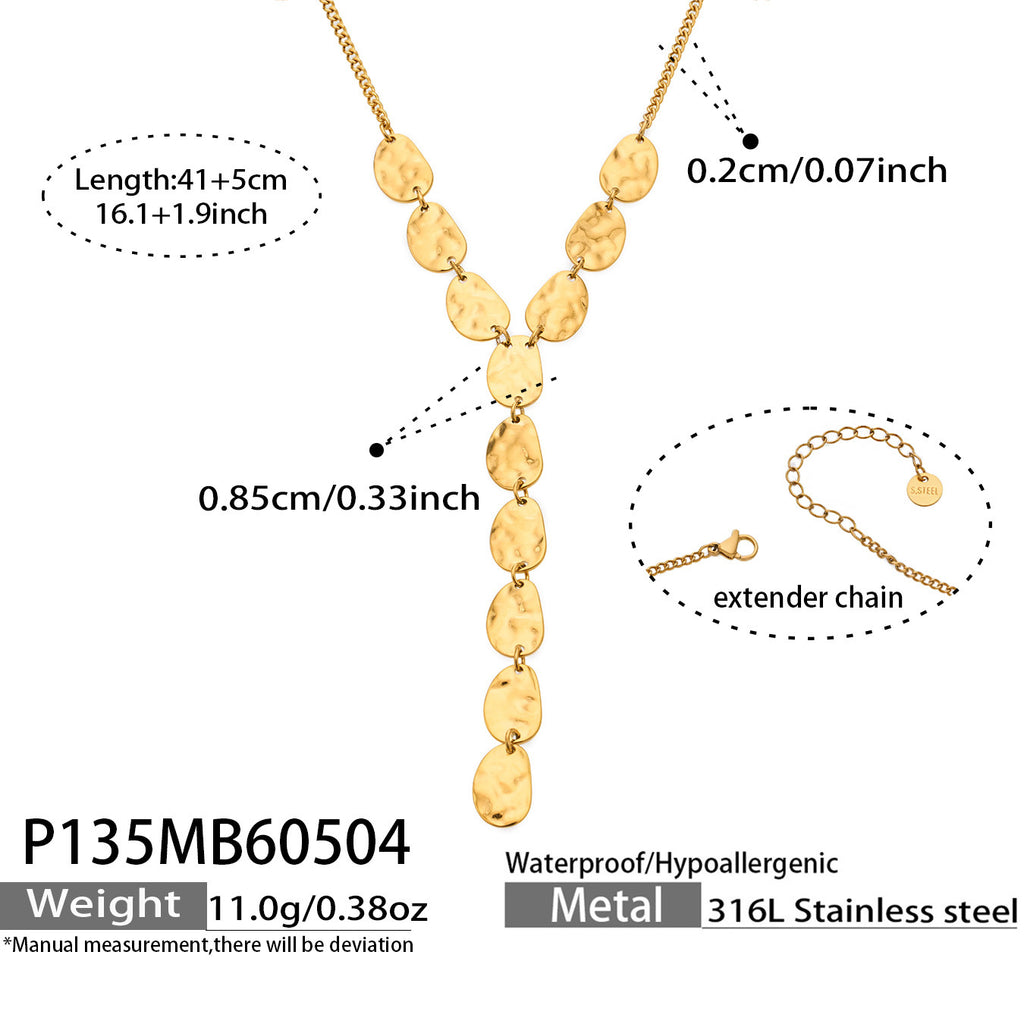 Zola gold Y-drop necklace with plate detail, 316L stainless steel — Crown Crest Jewel