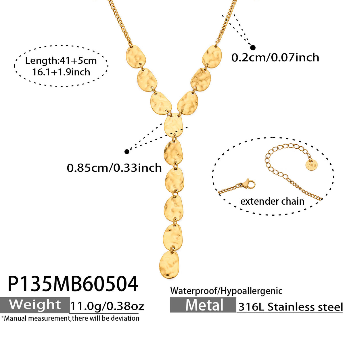 Zola gold Y-drop necklace with plate detail, 316L stainless steel — Crown Crest Jewel