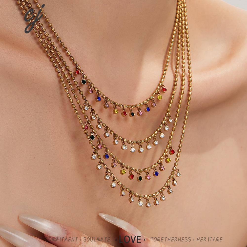 Sanaa gold beaded necklace with multicoloured stones, 316L stainless steel — Crown Crest Jewel