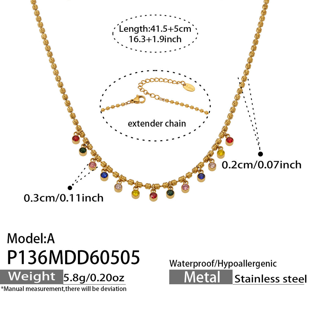 Sanaa gold beaded necklace with multicoloured stones, 316L stainless steel — Crown Crest Jewel