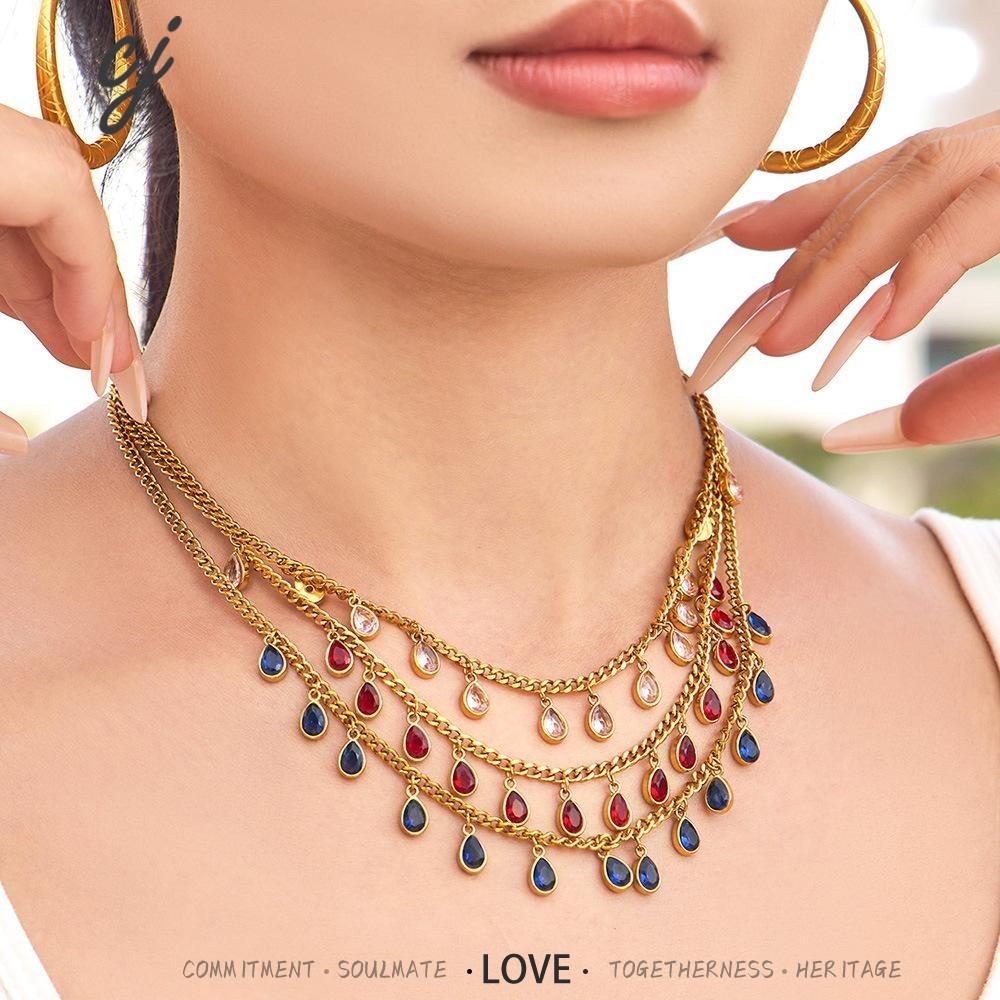Sora silver necklace with cascading oval pendants, 316L stainless steel — Crown Crest Jewel