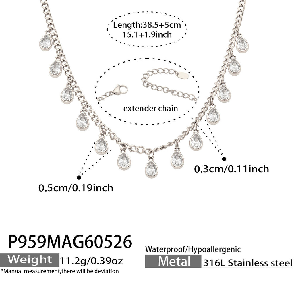 Sora silver necklace with cascading oval pendants, 316L stainless steel — Crown Crest Jewel