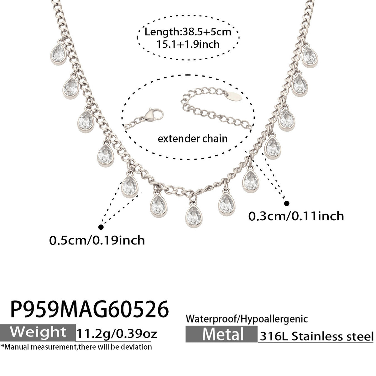Sora silver necklace with cascading oval pendants, 316L stainless steel — Crown Crest Jewel