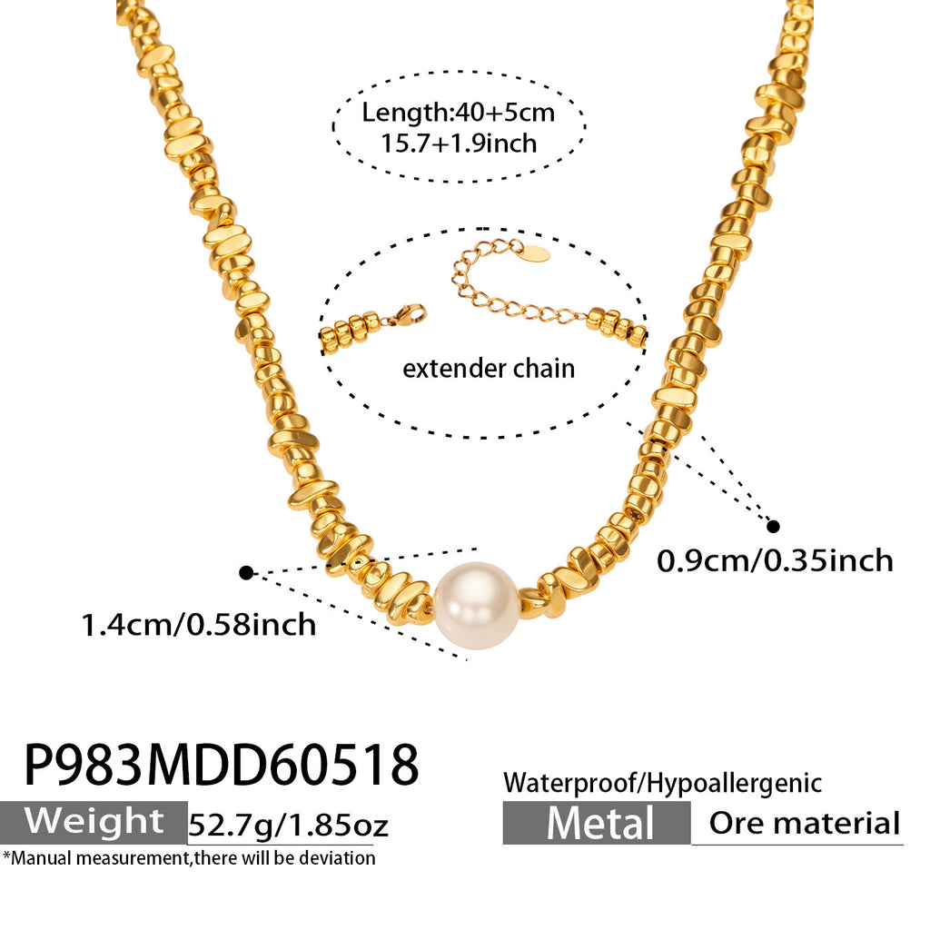 Taji bold gold beaded necklace with a luminous pearl, 316L stainless steel — Crown Crest Jewel