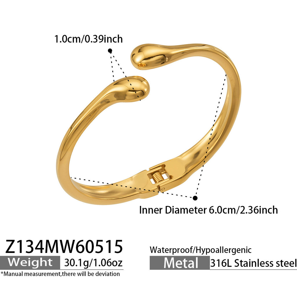 Dhahabu gold-tone hinged bangle in 316L stainless steel — Crown Crest Jewel