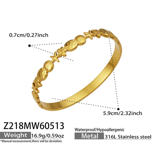 Astra gold bangle with circle, star and oval details, 316L stainless steel — Crown Crest Jewel