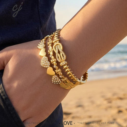 Cassia open C-shaped bangle with silver-toned stones, 316L stainless steel — Crown Crest Jewel