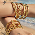 Orielle gold bangle with interlocking circular links, 316L stainless steel — Crown Crest Jewel