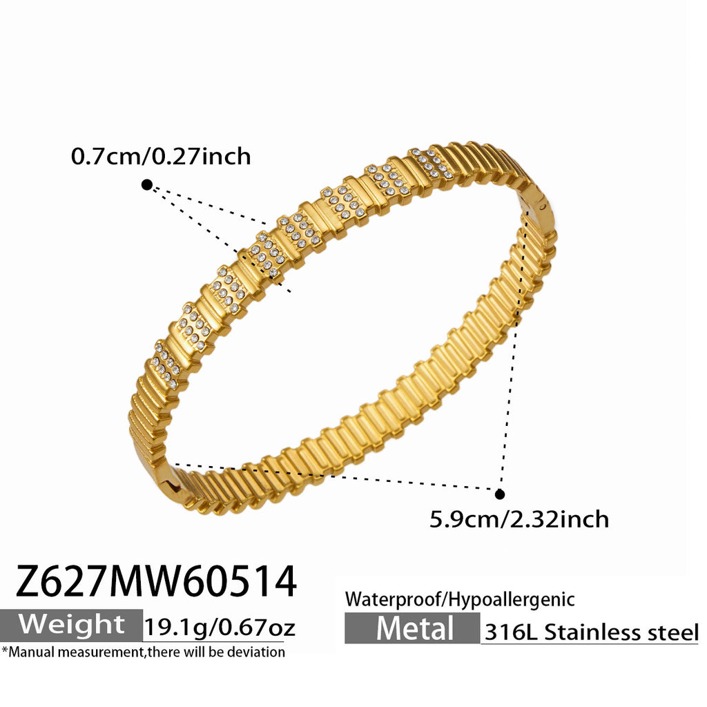 Élodie delicate gold bangle with stone-set line detail, 316L stainless steel — Crown Crest Jewel