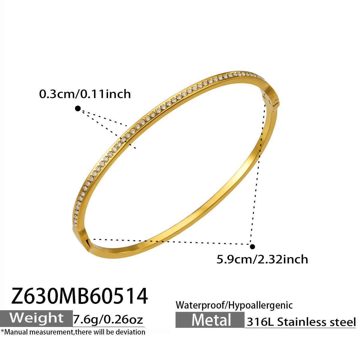 Milele gold bangle lined with brilliant stones, 316L stainless steel — Crown Crest Jewel